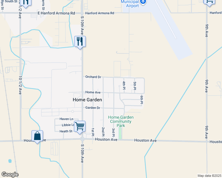 map of restaurants, bars, coffee shops, grocery stores, and more near 9790 Home Avenue in Hanford