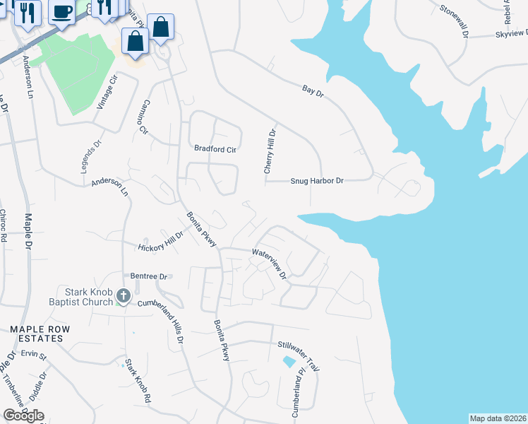 map of restaurants, bars, coffee shops, grocery stores, and more near 1123 Cherry Hill Drive in Hendersonville