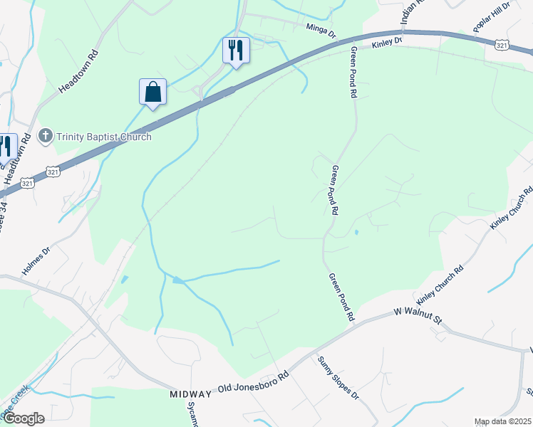 map of restaurants, bars, coffee shops, grocery stores, and more near 154 Tamarack Dr in Johnson City
