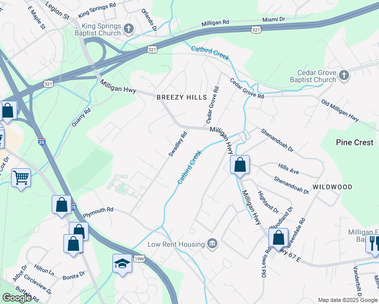 map of restaurants, bars, coffee shops, grocery stores, and more near 806 Swadley Road in Johnson City