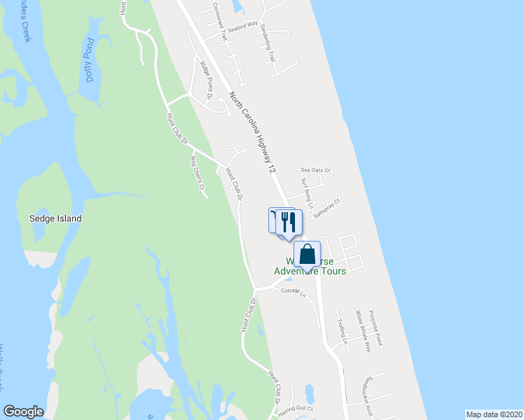 map of restaurants, bars, coffee shops, grocery stores, and more near 656 Sand Fiddler Circle in Corolla