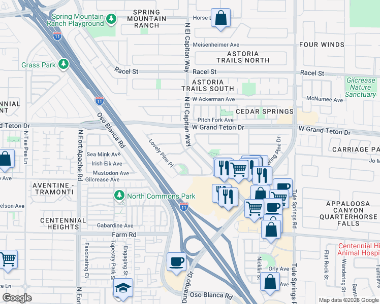 map of restaurants, bars, coffee shops, grocery stores, and more near 7848 Nesting Pine Place in Las Vegas