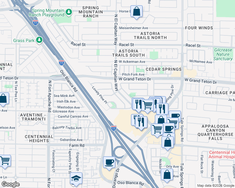 map of restaurants, bars, coffee shops, grocery stores, and more near 7864 Nesting Pine Place in Las Vegas