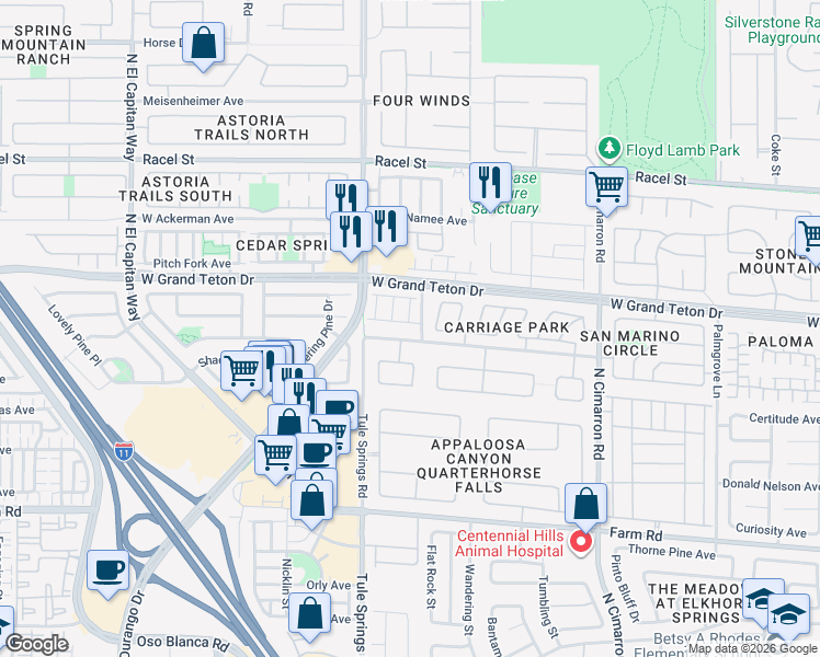 map of restaurants, bars, coffee shops, grocery stores, and more near 8308 Jo Marcy Drive in Las Vegas