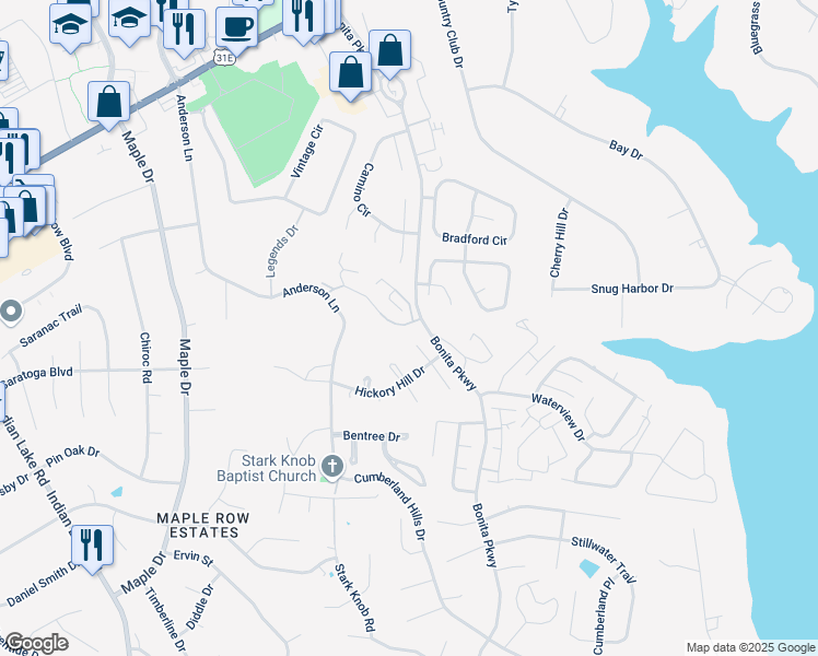 map of restaurants, bars, coffee shops, grocery stores, and more near 125 Maple Way North in Hendersonville