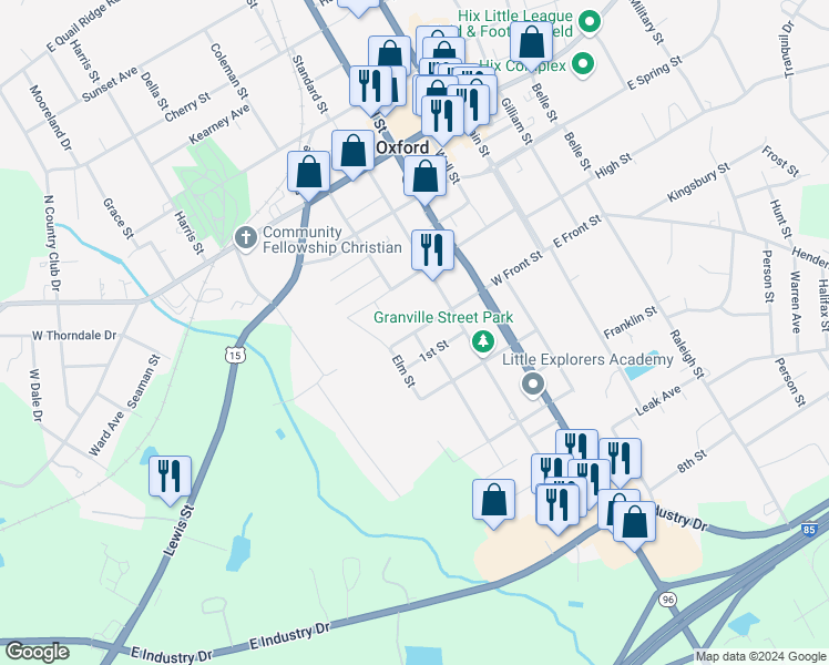 map of restaurants, bars, coffee shops, grocery stores, and more near Orange Street in Oxford