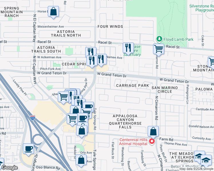 map of restaurants, bars, coffee shops, grocery stores, and more near 8308 Jo Marcy Drive in Las Vegas