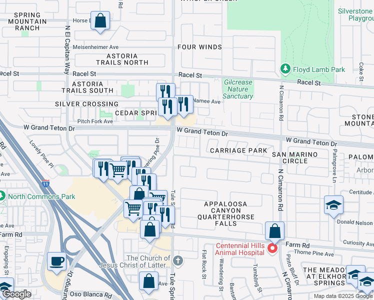 map of restaurants, bars, coffee shops, grocery stores, and more near 8331 Martinborough Avenue in Las Vegas