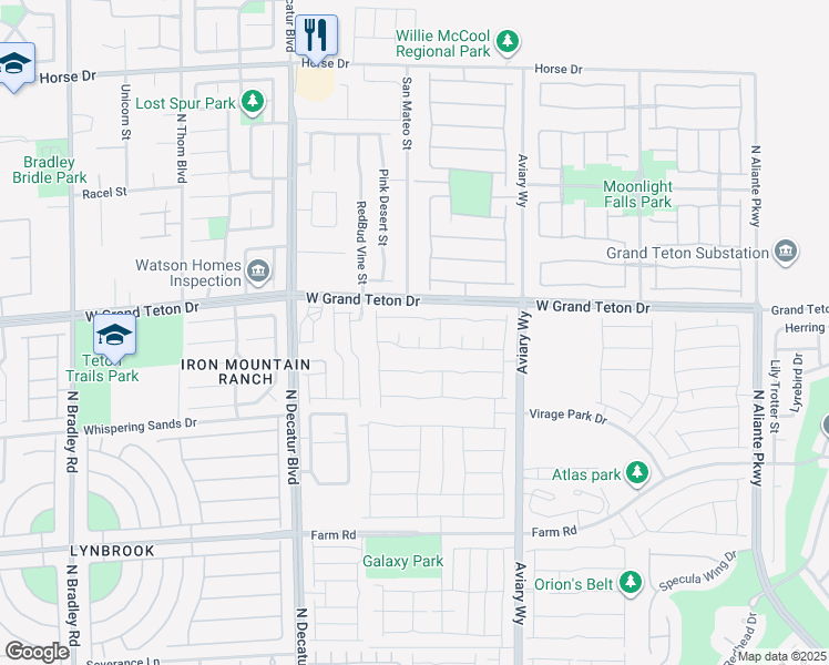 map of restaurants, bars, coffee shops, grocery stores, and more near 7927 Shimmery Street in North Las Vegas