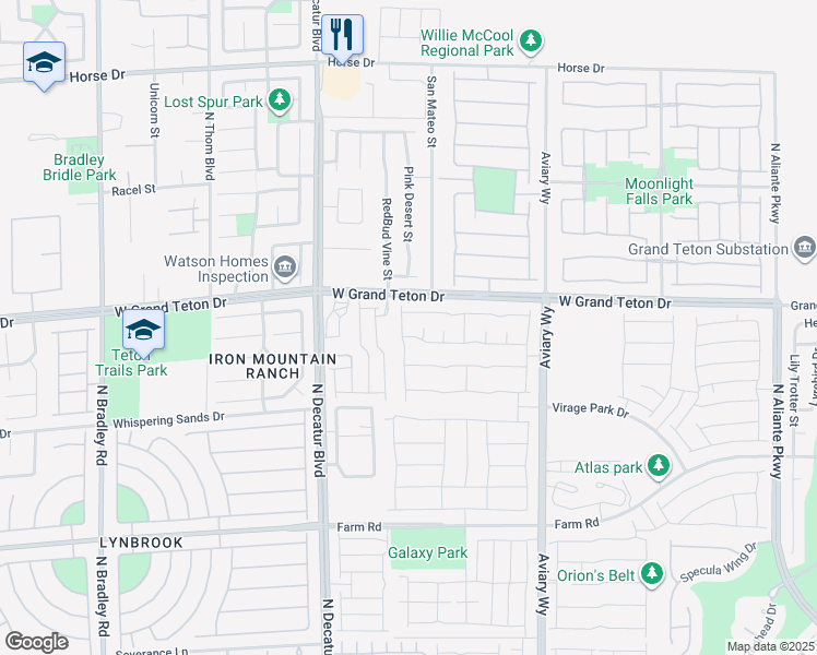 map of restaurants, bars, coffee shops, grocery stores, and more near 7927 Shimmery Street in North Las Vegas