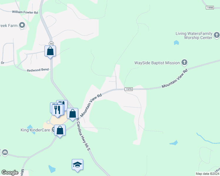 map of restaurants, bars, coffee shops, grocery stores, and more near 789 Mountain View Road in King