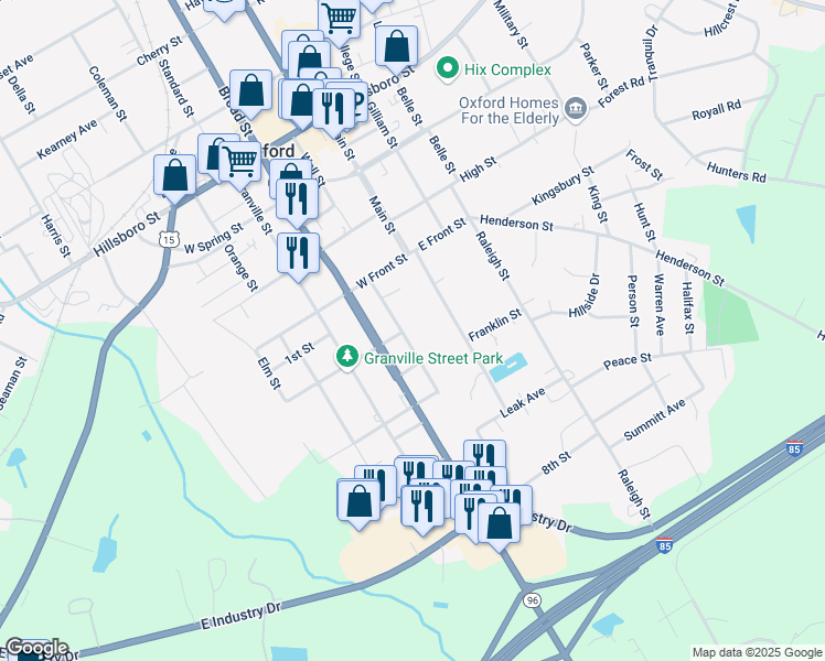 map of restaurants, bars, coffee shops, grocery stores, and more near 511 Coggeshall Street in Oxford