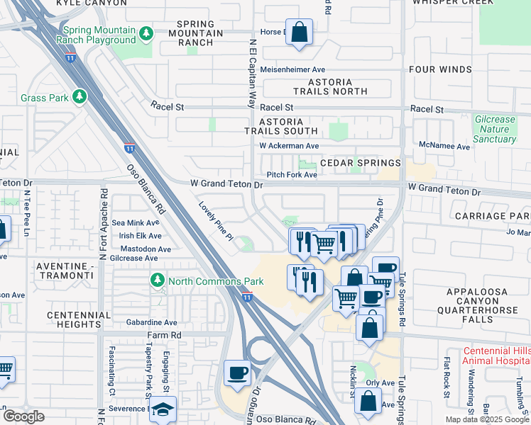 map of restaurants, bars, coffee shops, grocery stores, and more near 7949 North Willow Pines Place in Las Vegas