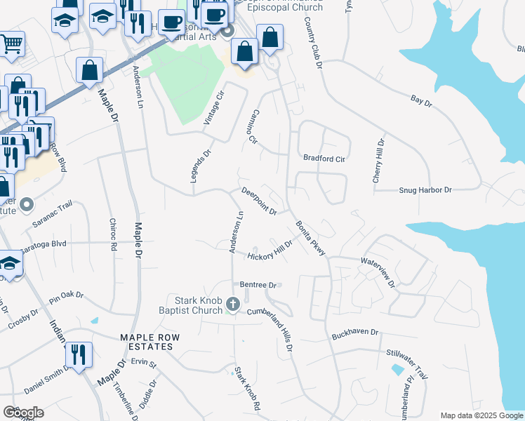 map of restaurants, bars, coffee shops, grocery stores, and more near 316 Deerpoint Drive in Hendersonville