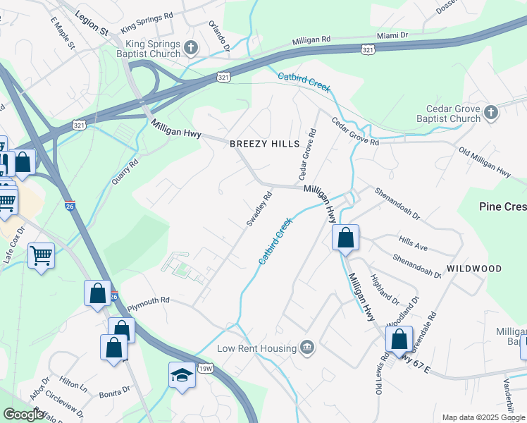 map of restaurants, bars, coffee shops, grocery stores, and more near 806 Swadley Road in Johnson City