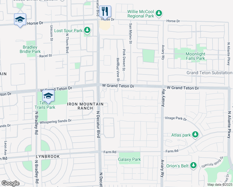map of restaurants, bars, coffee shops, grocery stores, and more near 7950 Pandora Sky Street in North Las Vegas