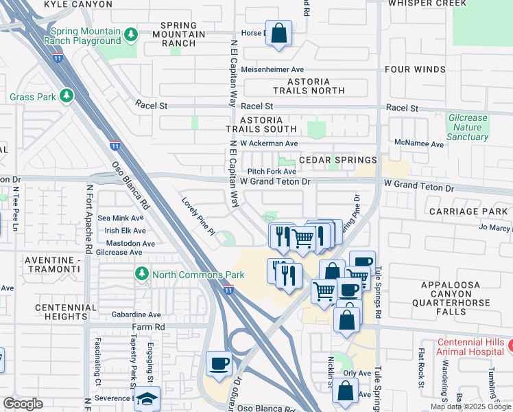 map of restaurants, bars, coffee shops, grocery stores, and more near 7848 Nesting Pine Place in Las Vegas