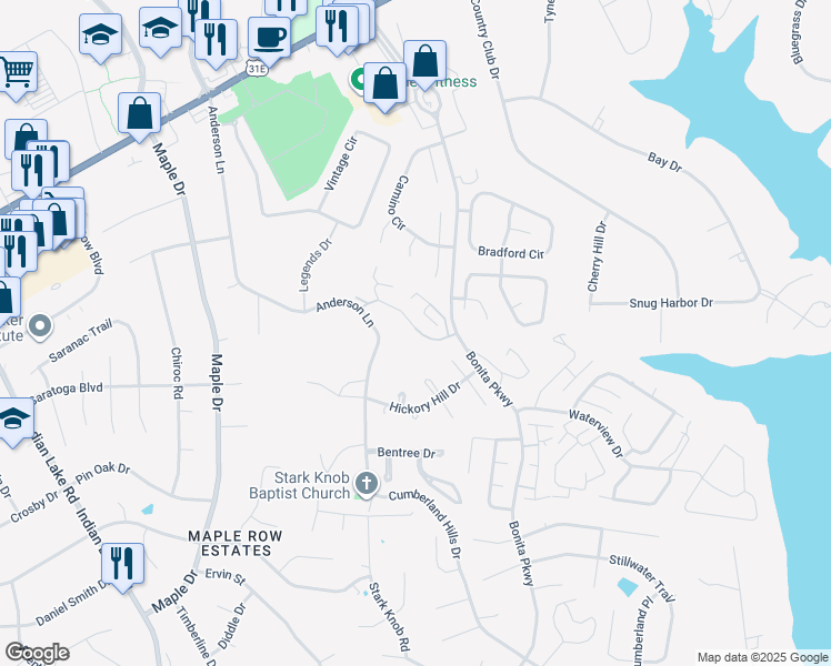 map of restaurants, bars, coffee shops, grocery stores, and more near 316 Deerpoint Drive in Hendersonville