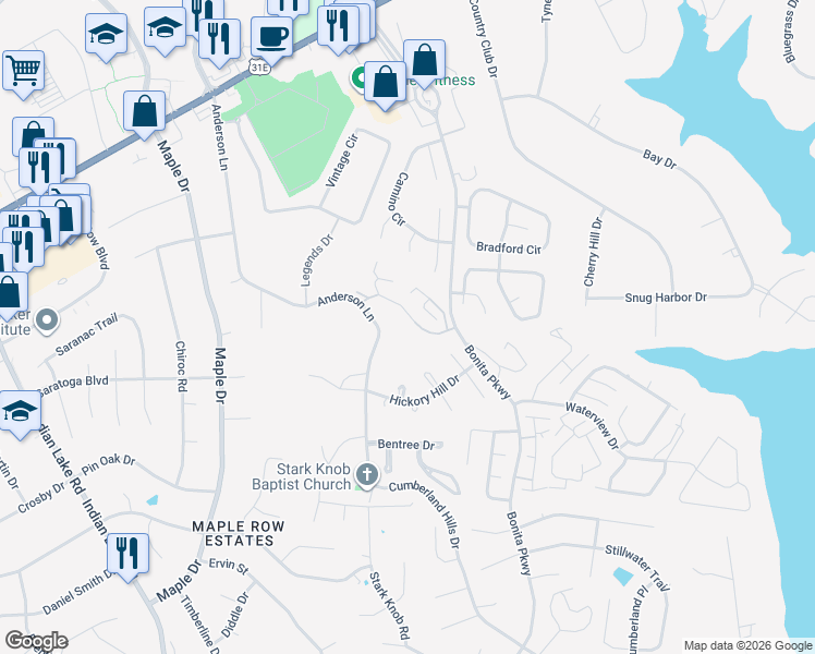 map of restaurants, bars, coffee shops, grocery stores, and more near 316 Deerpoint Drive in Hendersonville
