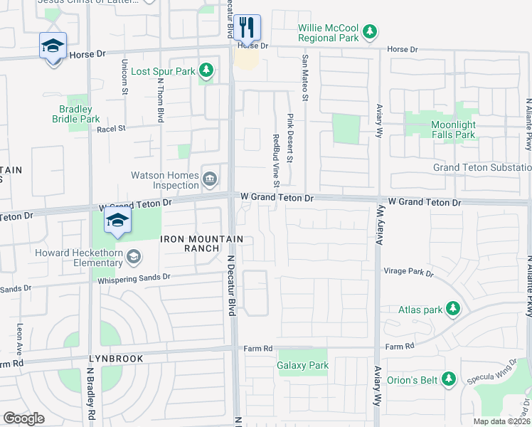 map of restaurants, bars, coffee shops, grocery stores, and more near 7955 Pandora Sky Street in North Las Vegas