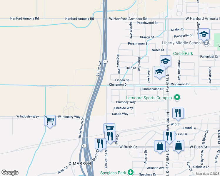 map of restaurants, bars, coffee shops, grocery stores, and more near 1774 Homestead Way in Lemoore