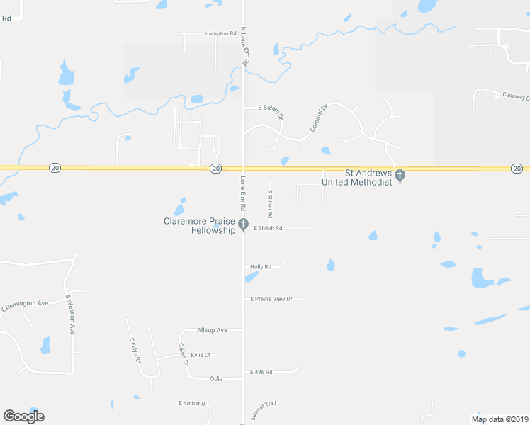 map of restaurants, bars, coffee shops, grocery stores, and more near 21152 South Shiloh Road in Claremore