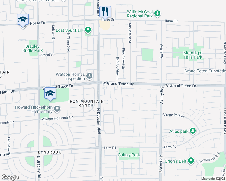 map of restaurants, bars, coffee shops, grocery stores, and more near 7955 Pandora Sky Street in North Las Vegas