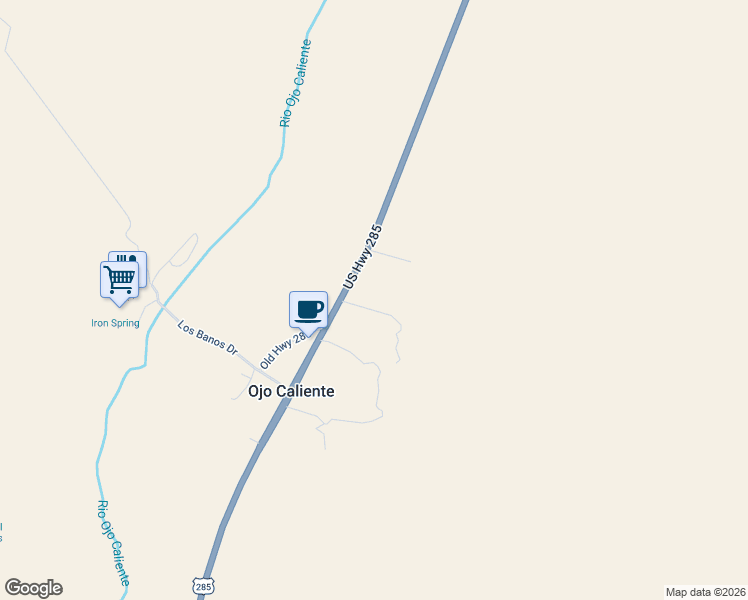 map of restaurants, bars, coffee shops, grocery stores, and more near 11 Ray Road in Ojo Caliente