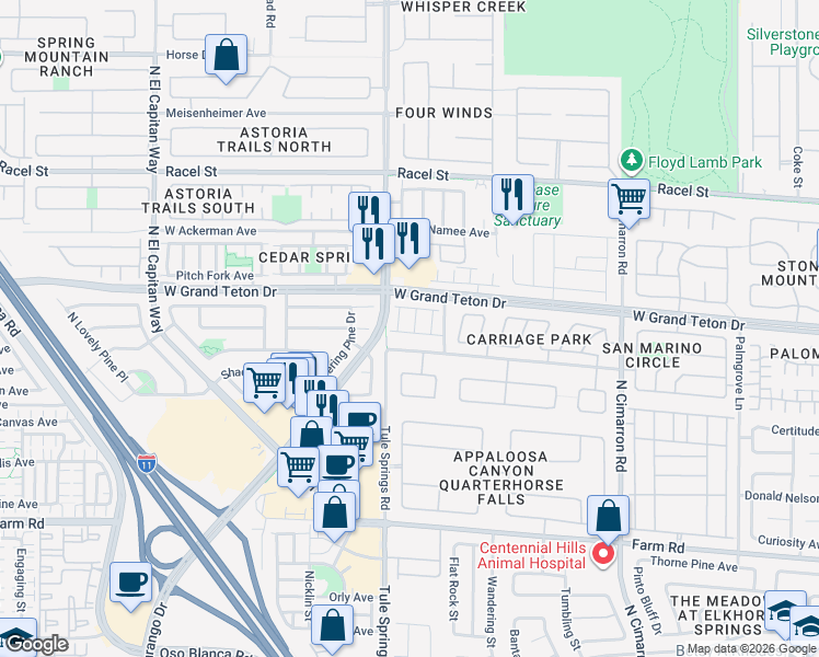 map of restaurants, bars, coffee shops, grocery stores, and more near 7923 Napier Street in Las Vegas
