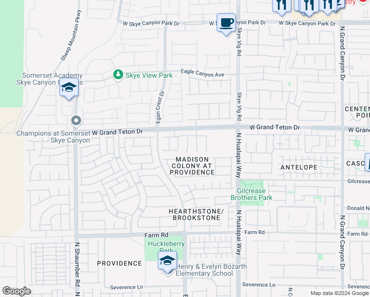 map of restaurants, bars, coffee shops, grocery stores, and more near 7915 Forspence Court in Las Vegas
