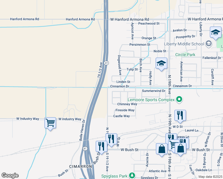 map of restaurants, bars, coffee shops, grocery stores, and more near 1774 Homestead Way in Lemoore