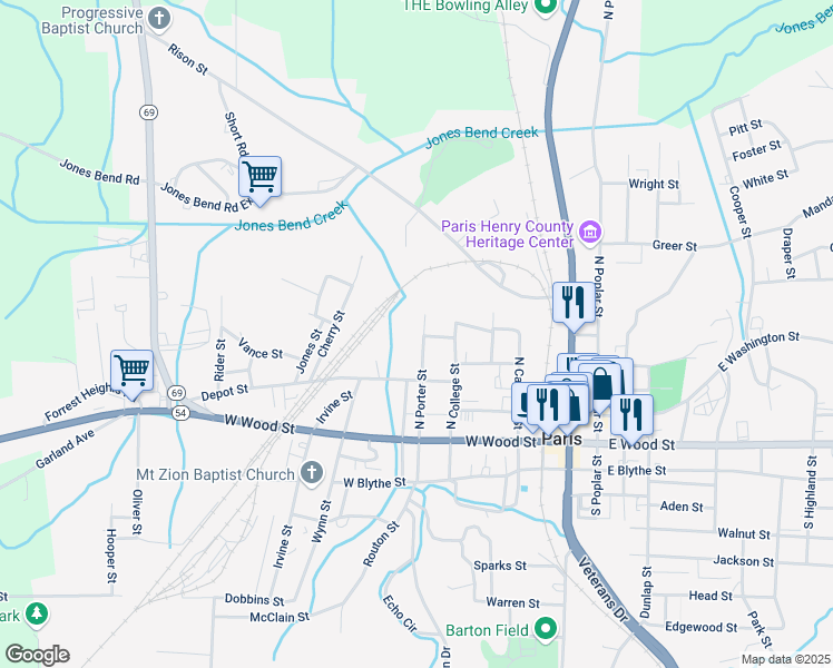 map of restaurants, bars, coffee shops, grocery stores, and more near 408 North Porter Street in Paris