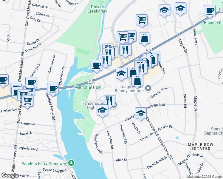 map of restaurants, bars, coffee shops, grocery stores, and more near 105 Hazel Path in Hendersonville