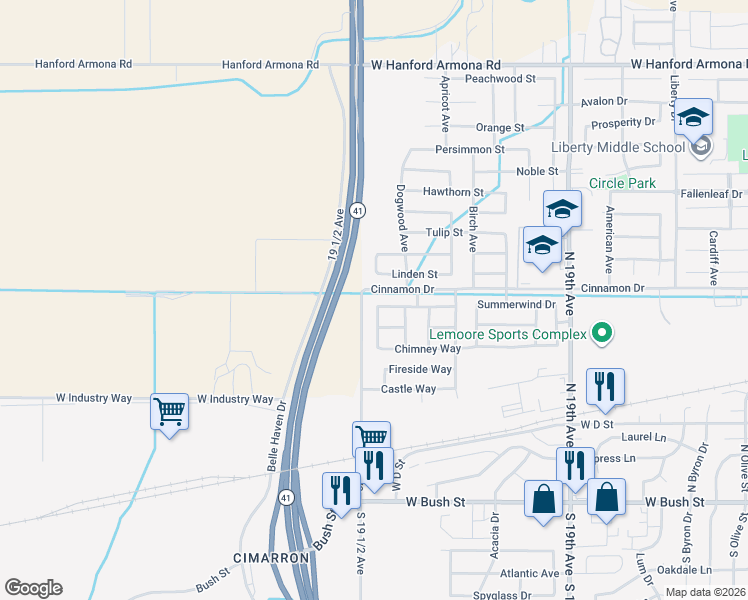 map of restaurants, bars, coffee shops, grocery stores, and more near 1774 Homestead Way in Lemoore