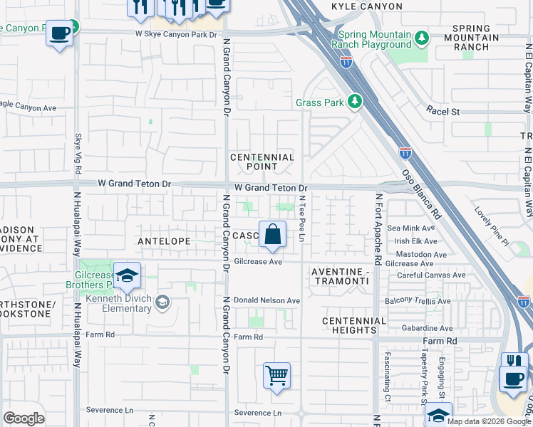 map of restaurants, bars, coffee shops, grocery stores, and more near 7955 Twin Leaf Street in Las Vegas