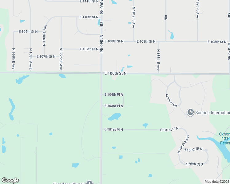 map of restaurants, bars, coffee shops, grocery stores, and more near 17867 East 104th Place North in Owasso