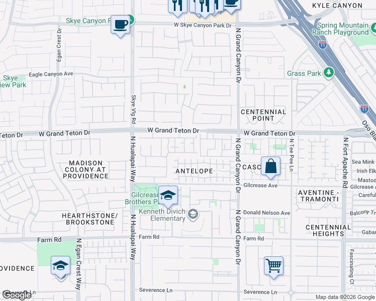 map of restaurants, bars, coffee shops, grocery stores, and more near 9844 Fountain Walk Avenue in Las Vegas