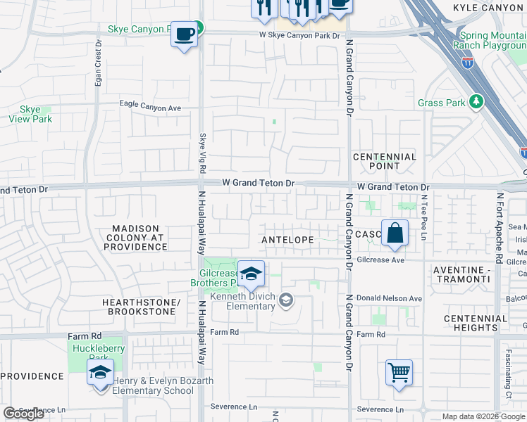 map of restaurants, bars, coffee shops, grocery stores, and more near 9888 Fountain Walk Avenue in Las Vegas
