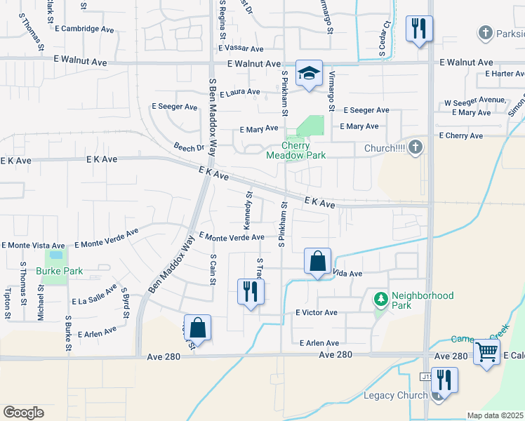 map of restaurants, bars, coffee shops, grocery stores, and more near 1926 East Country Court in Visalia