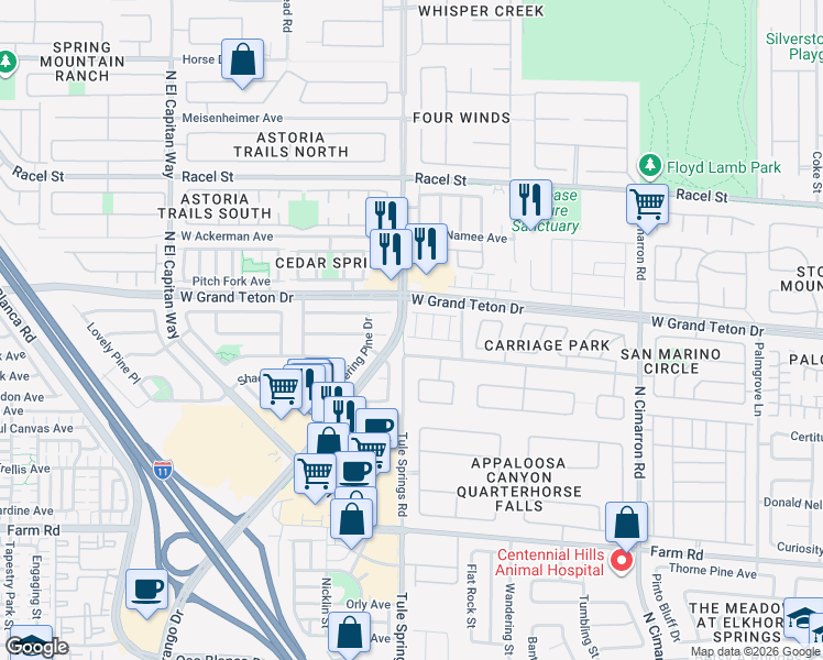 map of restaurants, bars, coffee shops, grocery stores, and more near 7931 North Kelburn Hill Street in Las Vegas