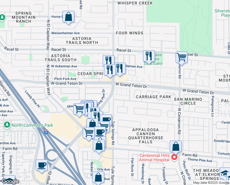 map of restaurants, bars, coffee shops, grocery stores, and more near 7931 North Kelburn Hill Street in Las Vegas