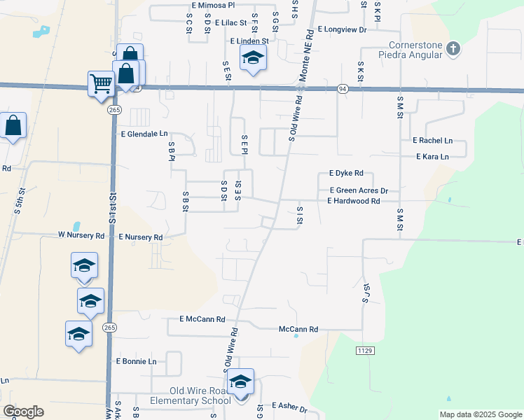 map of restaurants, bars, coffee shops, grocery stores, and more near 703 East Hardwood Drive in Rogers