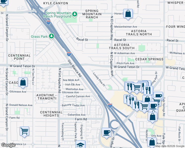 map of restaurants, bars, coffee shops, grocery stores, and more near 7961 Lovely Pine Place in Las Vegas