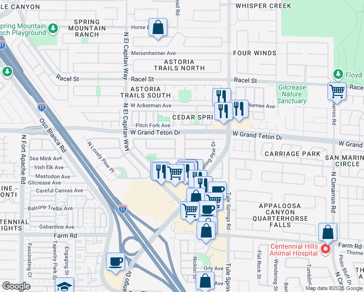 map of restaurants, bars, coffee shops, grocery stores, and more near 7925 Hollow Pine Street in Las Vegas