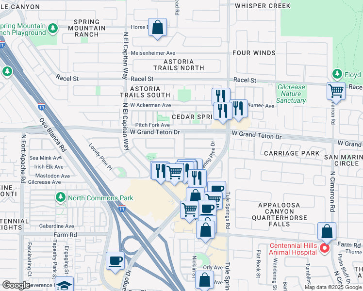 map of restaurants, bars, coffee shops, grocery stores, and more near 7925 Hollow Pine Street in Las Vegas