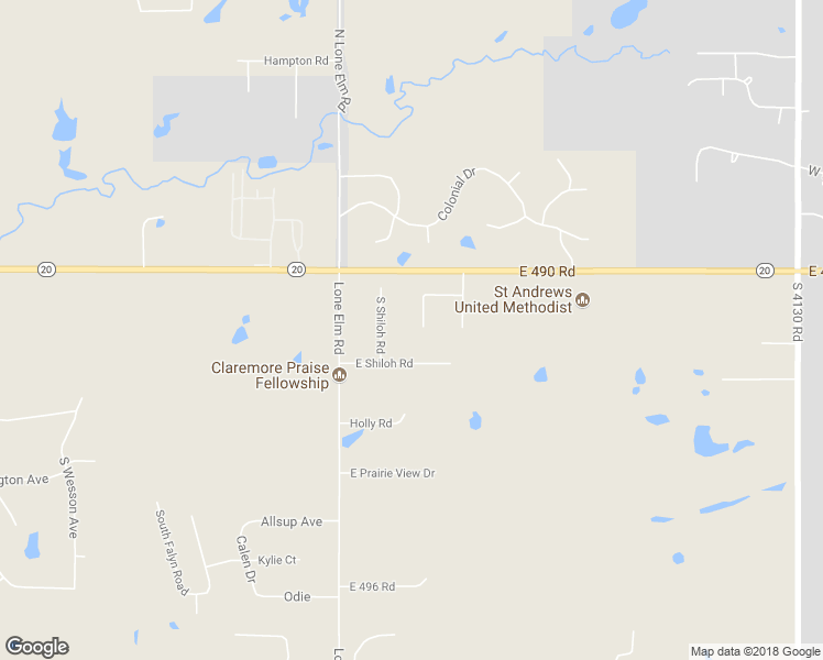 map of restaurants, bars, coffee shops, grocery stores, and more near 21130 South Andreas Road in Claremore