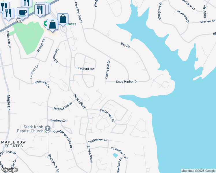 map of restaurants, bars, coffee shops, grocery stores, and more near 203 Snug Harbor Drive in Hendersonville