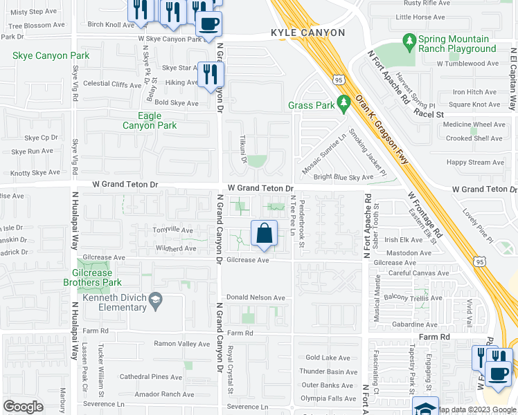 map of restaurants, bars, coffee shops, grocery stores, and more near 7931 Twin Leaf Street in Las Vegas