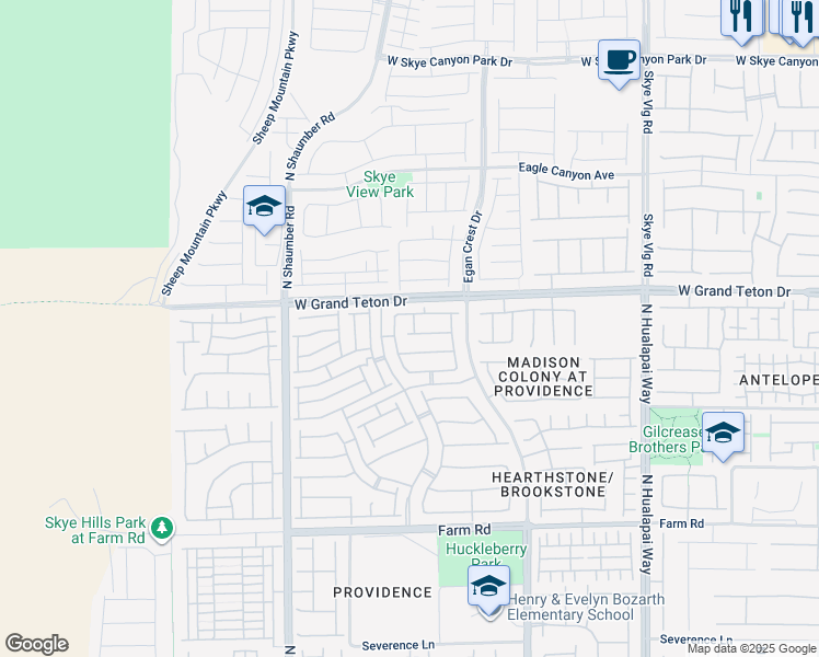 map of restaurants, bars, coffee shops, grocery stores, and more near 10450 Prairie Mountain Avenue in Las Vegas