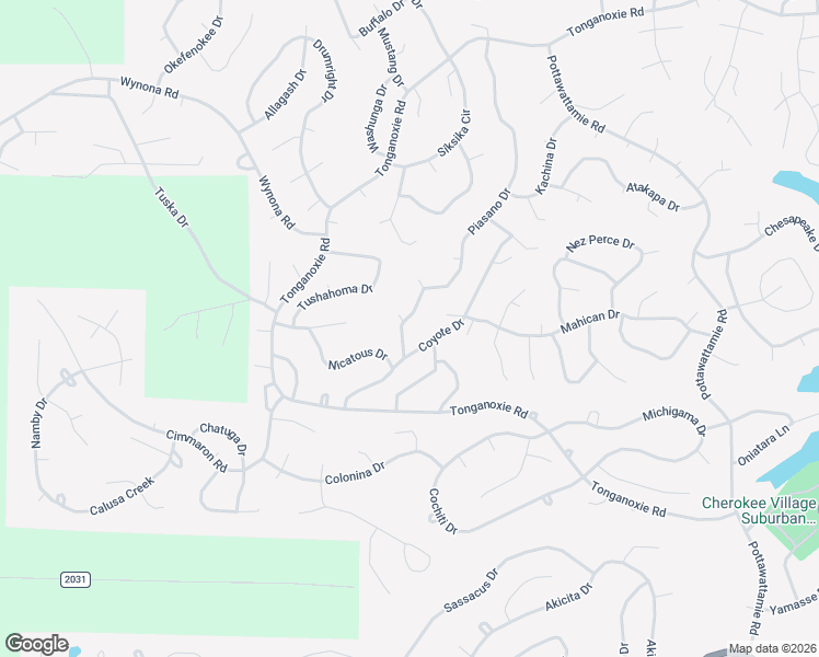 map of restaurants, bars, coffee shops, grocery stores, and more near Piasano Drive in Cherokee Village
